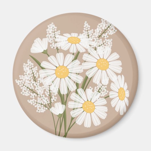 Elegant Floral White Daisies over beige Magneet (Voorkant)