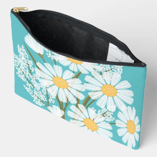 Elegant Floral White Daisies over Blauwgroen Etui (Open)