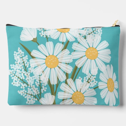 Elegant Floral White Daisies over Blauwgroen Etui (Achterkant)