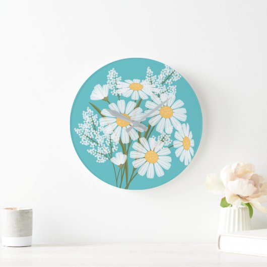 Elegant Floral White Daisies over Blauwgroen Grote Klok (Huis)
