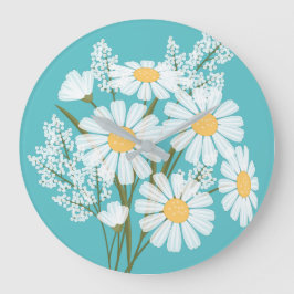 Elegant Floral White Daisies over Blauwgroen Grote Klok