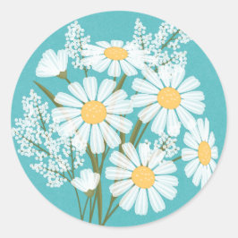 Elegant Floral White Daisies over Blauwgroen huwel Ronde Sticker