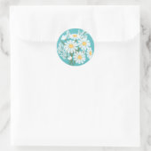 Elegant Floral White Daisies over Blauwgroen huwel Ronde Sticker (Tas)
