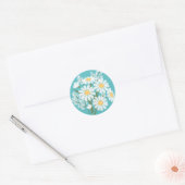 Elegant Floral White Daisies over Blauwgroen huwel Ronde Sticker (Envelop)