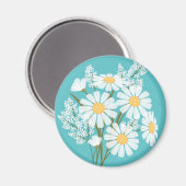 Elegant Floral White Daisies over Blauwgroen Magneet (Voorkant / Achterkant)