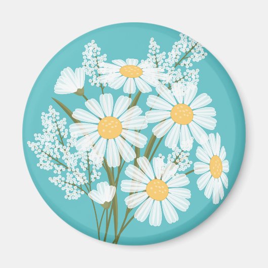 Elegant Floral White Daisies over Blauwgroen Magneet (Voorkant)