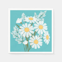 Elegant Floral White Daisies over Blauwgroen Servet