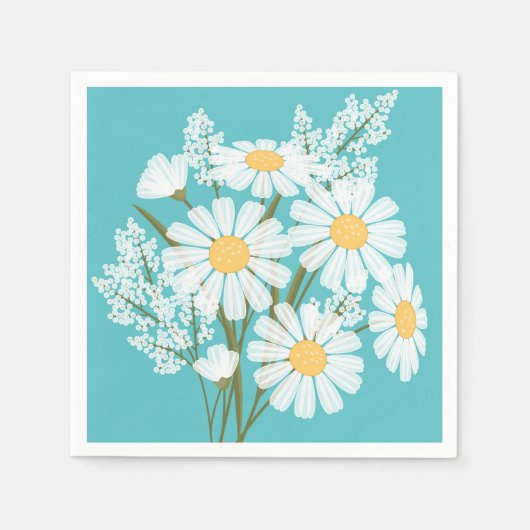 Elegant Floral White Daisies over Blauwgroen Servet (Voorkant)