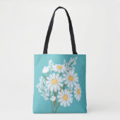 Elegant Floral White Daisies over Blauwgroen Tote Bag (Voorkant)