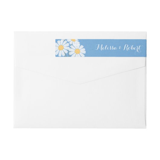 Elegant Floral White Daisies over Blue Wedding (Achterkant)