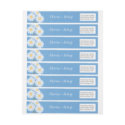 Elegant Floral White Daisies over Blue Wedding (Vel)