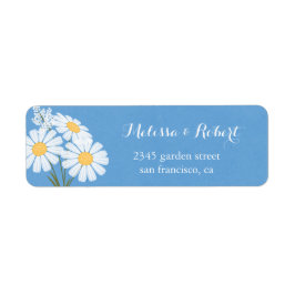Elegant Floral White Daisies over Blue Wedding Etiket