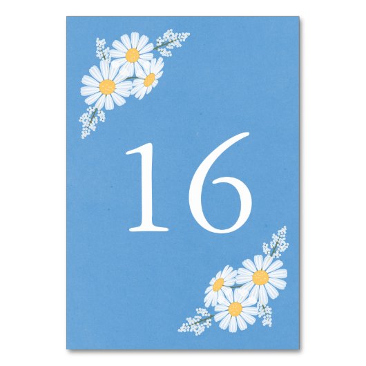Elegant Floral White Daisies over Blue Wedding Kaart (Achterkant)