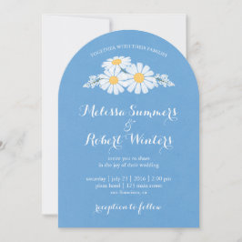 Elegant Floral White Daisies over Blue Wedding Kaart