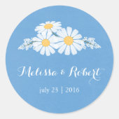 Elegant Floral White Daisies over Blue Wedding Ronde Sticker (Voorkant)