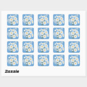 Elegant Floral White Daisies over Blue Wedding Vierkante Sticker (Vel)