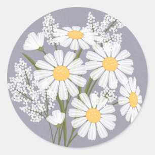 Elegant Floral White Daisies over het huwelijk van Ronde Sticker