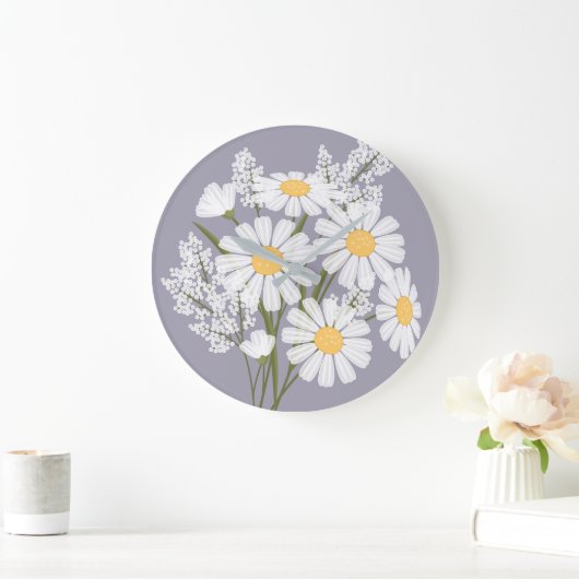 Elegant Floral White Daisies over Lavender Grote Klok (Huis)