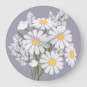 Elegant Floral White Daisies over Lavender Grote Klok (Voorkant)