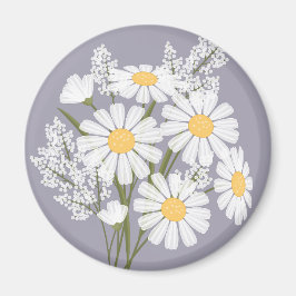 Elegant Floral White Daisies over Lavender Magneet