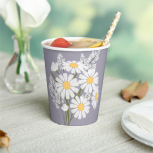 Elegant Floral White Daisies over Lavender Papieren Bekers