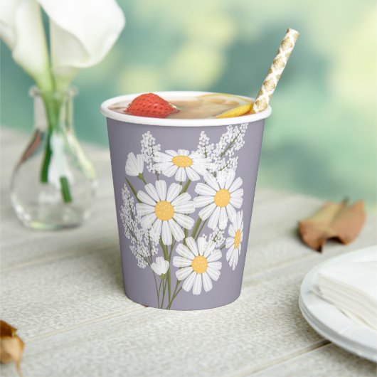 Elegant Floral White Daisies over Lavender Papieren Bekers (Insitu)