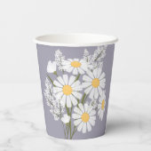 Elegant Floral White Daisies over Lavender Papieren Bekers (Achterkant)