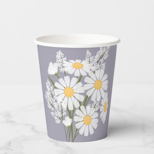 Elegant Floral White Daisies over Lavender Papieren Bekers (Achterkant)