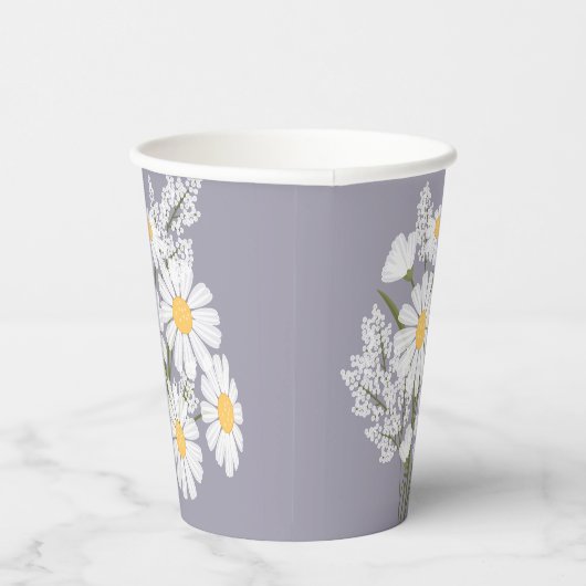 Elegant Floral White Daisies over Lavender Papieren Bekers (Rechts)