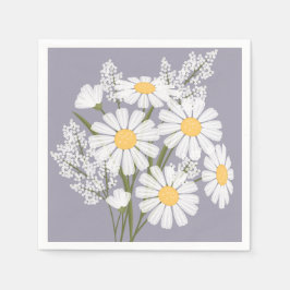 Elegant Floral White Daisies over Lavender Servet