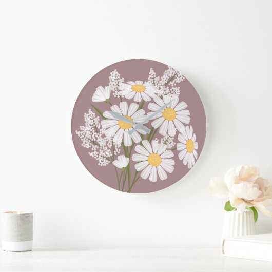 Elegant Floral White Daisies over Rosy Brown Grote Klok (Huis)