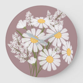 Elegant Floral White Daisies over Rosy Brown Grote Klok