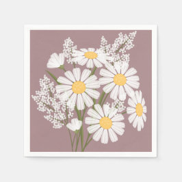 Elegant Floral White Daisies over Rosy Brown Servet