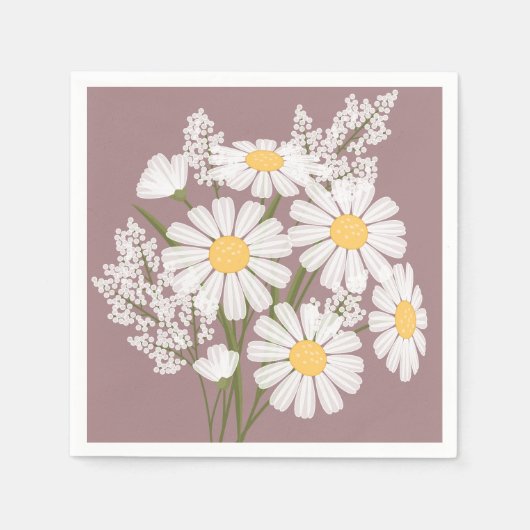 Elegant Floral White Daisies over Rosy Brown Servet (Voorkant)