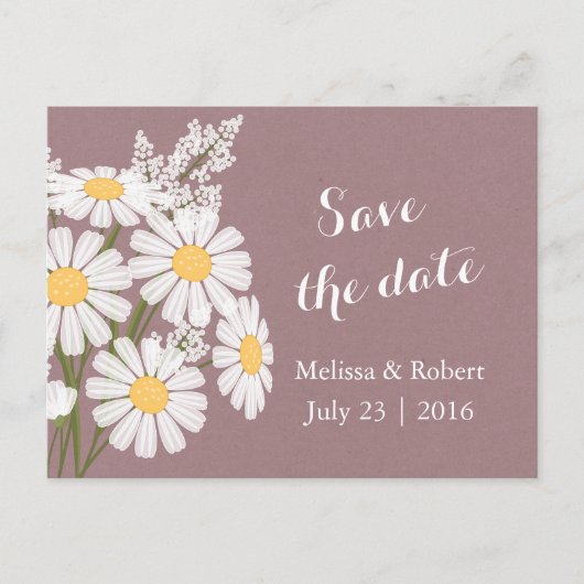 Elegant Floral White Daisies Roze sparen de Datum Aankondigingskaart (Voorkant)