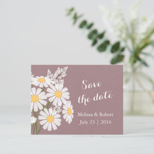 Elegant Floral White Daisies Roze sparen de Datum Aankondigingskaart (Staand voorkant)