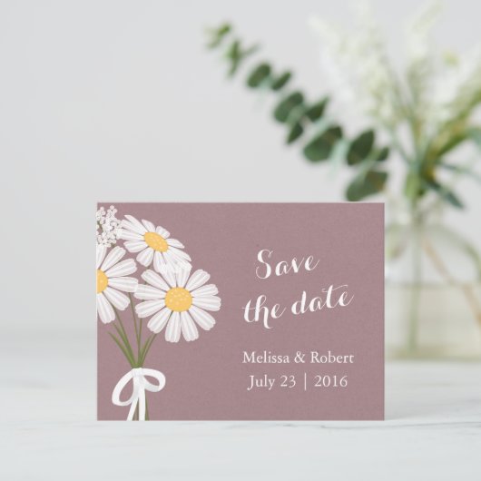 Elegant Floral White Daisies Roze sparen de Datum Aankondigingskaart (Staand voorkant)