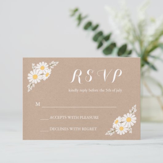 Elegant Floral White Daisies RSVP Wedding (Staand voorkant)