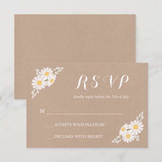 Elegant Floral White Daisies RSVP Wedding (Voorkant / Achterkant)