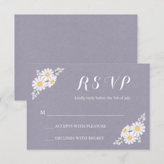 Elegant Floral White Daisies RSVP Wedding Kaartje (Voorkant / Achterkant)