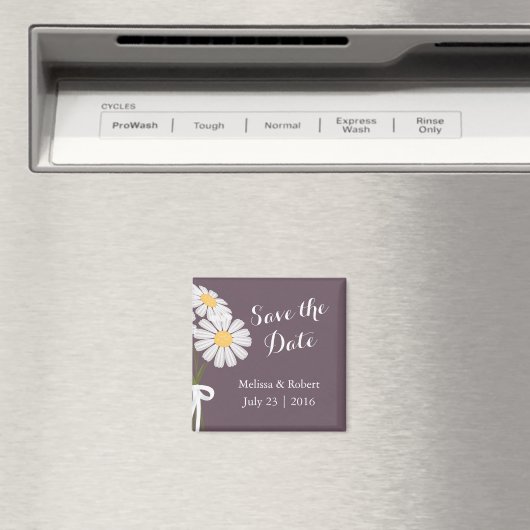 Elegant Floral White Daisies Save the Date Wedding Magneet (Insitu (Vaatwasser))