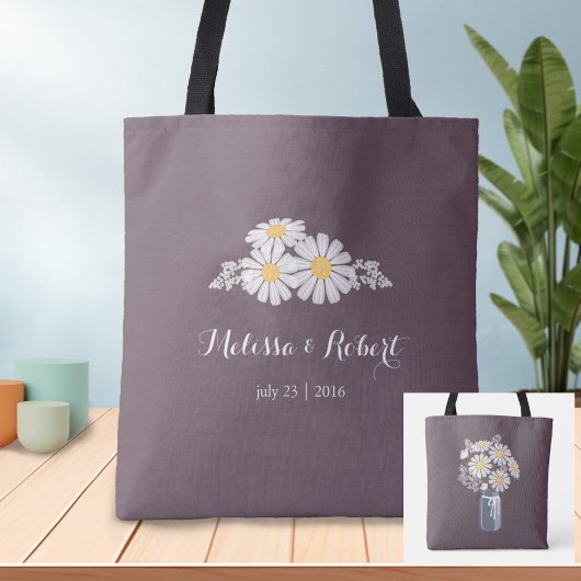 Elegant Floral White Daisies Wedding Favor Tote Bag