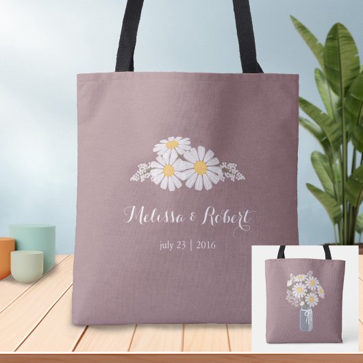 Elegant Floral White Daisies Wedding Favor Tote Bag