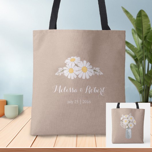 Elegant Floral White Daisies Wedding Favor Tote Bag