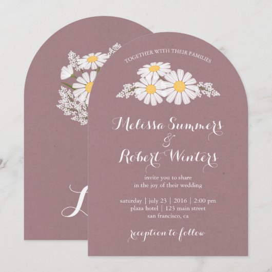 Elegant Floral White Daisies Wedding Kaart (Voorkant / Achterkant)