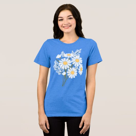 Elegant Floral White Daisies Wedding Tri-Blend Shirt (Voorkant volledig)