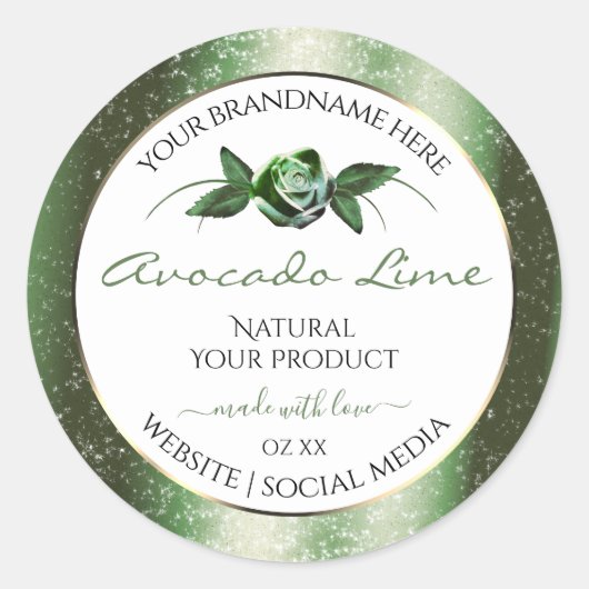 Elegant Floral White en Donkergroene productetiket Ronde Sticker (Voorkant)