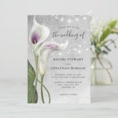 Elegant Floral White en Paarse Calla Lily Wedding Kaart (Staand voorkant)