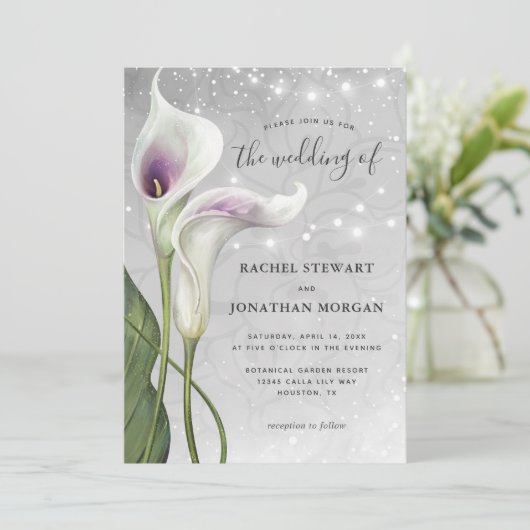 Elegant Floral White en Paarse Calla Lily Wedding Kaart (Staand voorkant)