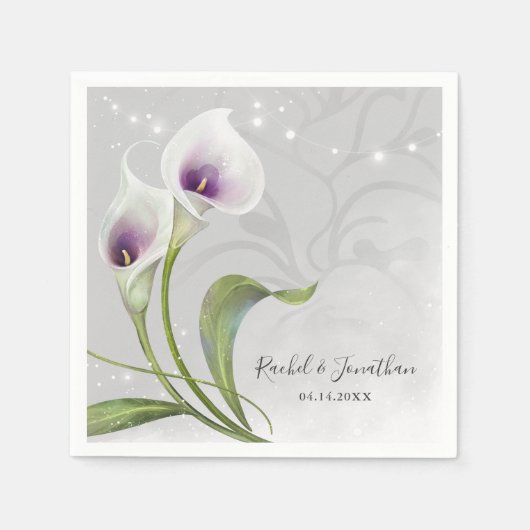 Elegant Floral White en Paarse Calla Lily Wedding Servet (Voorkant)